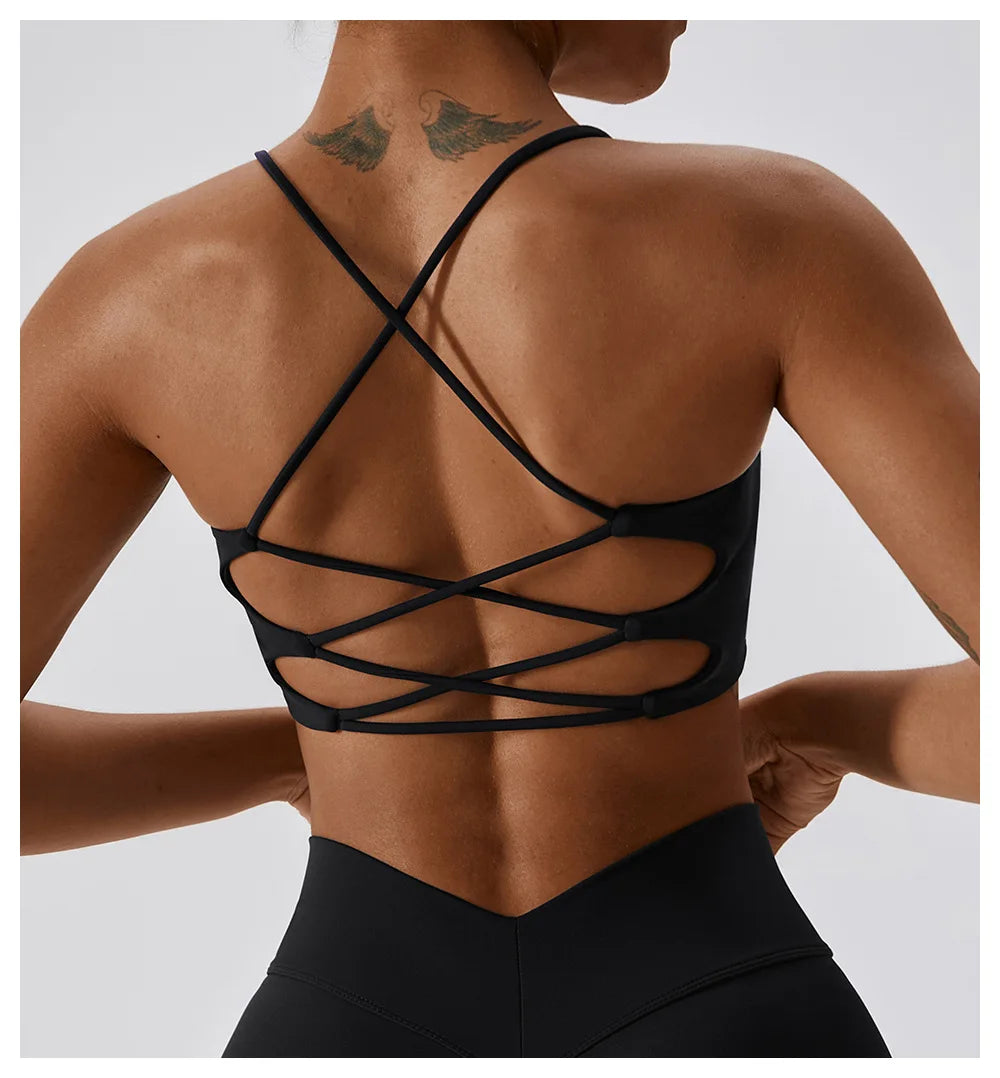 Solid Color U-Shaped Cross Back Sports Bra - Flexify Gear